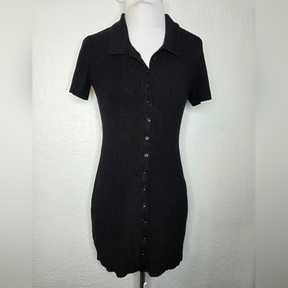 Urban Outfitters UO Black Dale Ribbed Bodycon Polo Dress Size Small Minidress - Picture 2 of 13